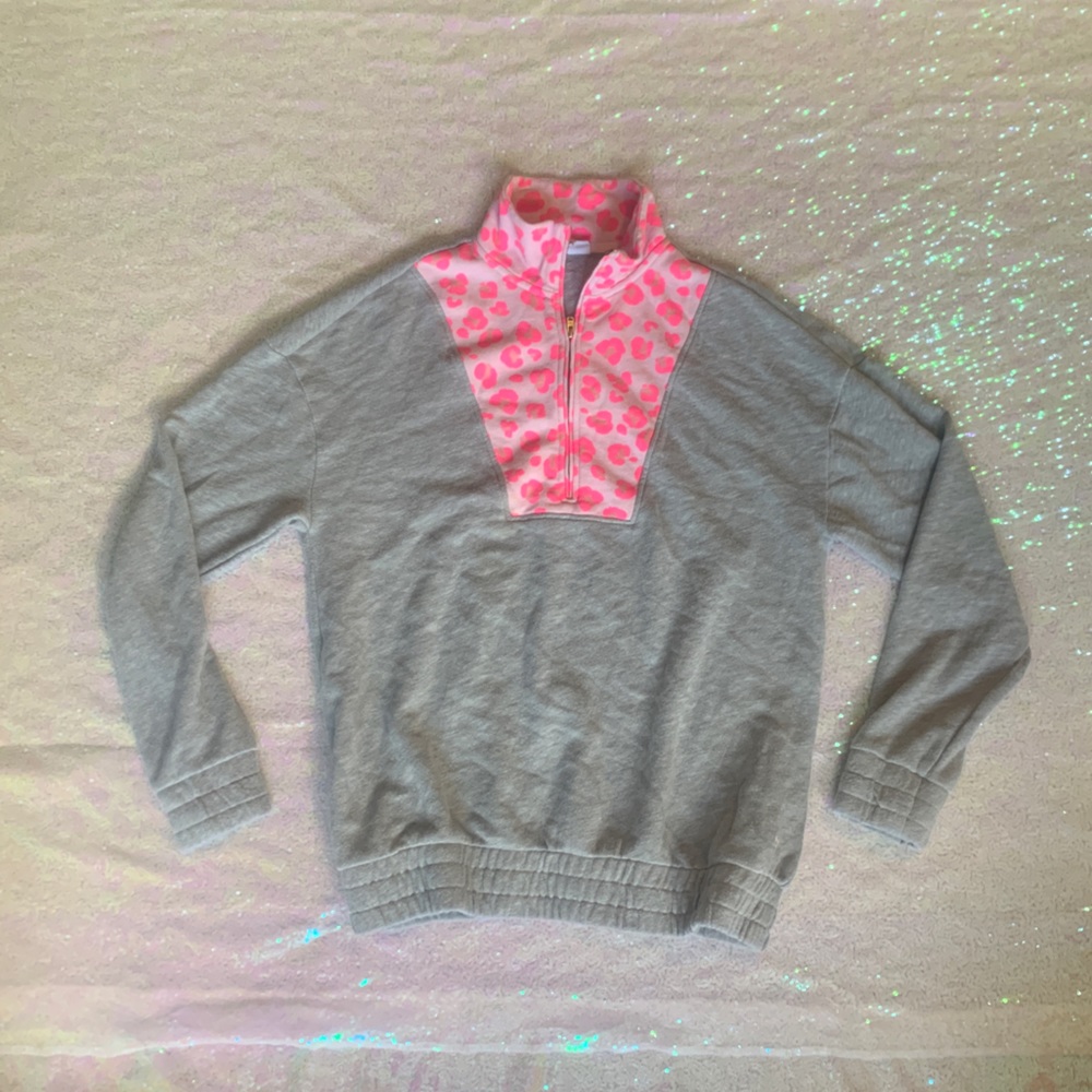 Cabana by Crown & Ivy quarter zip jacket. Grey pink leopard pullover coat medium